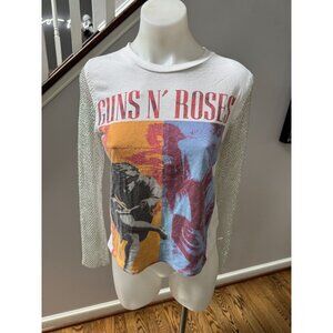 OPD NY Guns N Roses Beaded Sequin Rhinestone Long Sleeve Graphic Tee Vintage